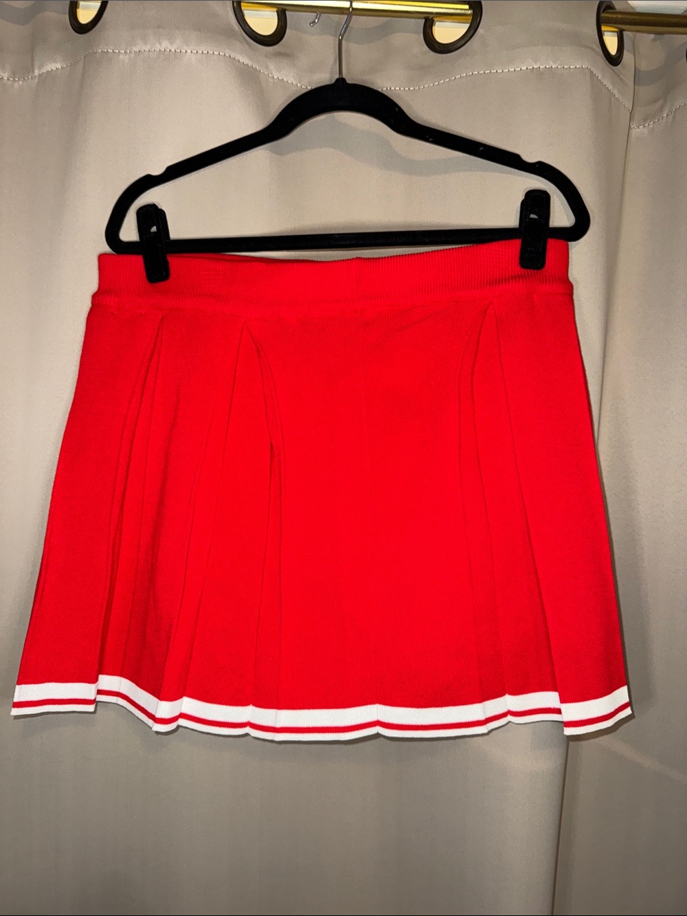 Daisy Bright Red Pleated Mini Skirt with White Hem Stripes